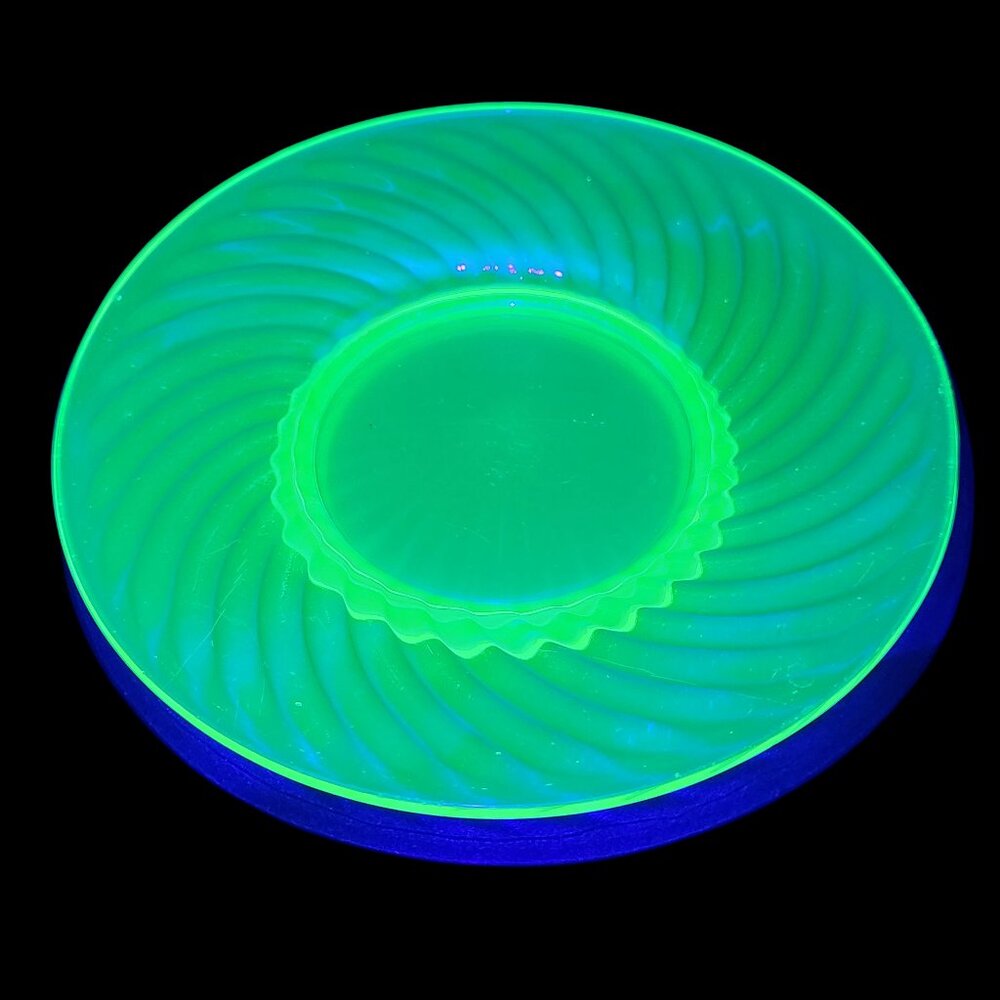 Vintage Uranium Depression Glass Green Decorative Saucer